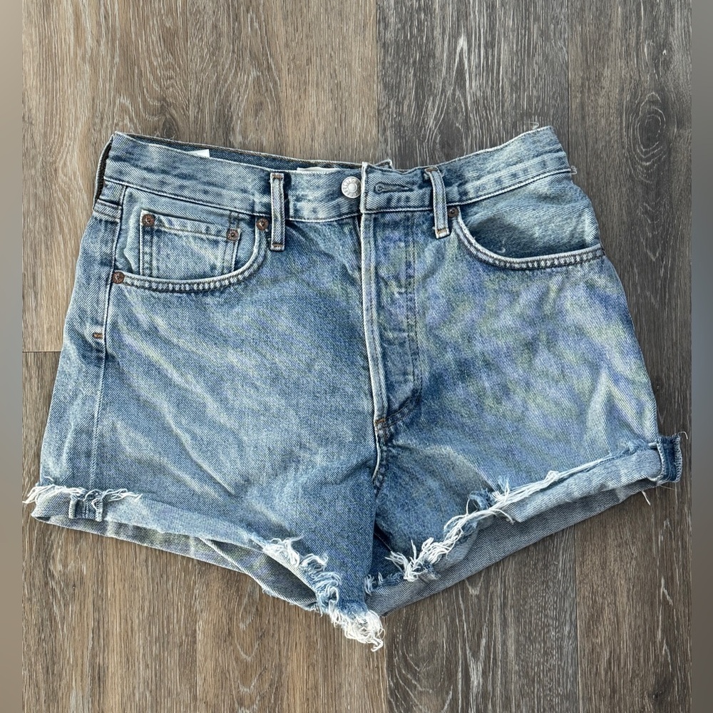 Agolde Light Blue Distressed Jean Shorts